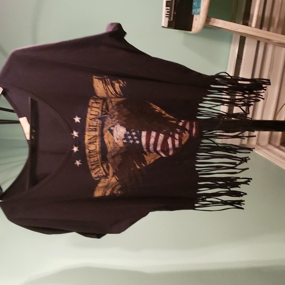 Black Graphic Fringe Top